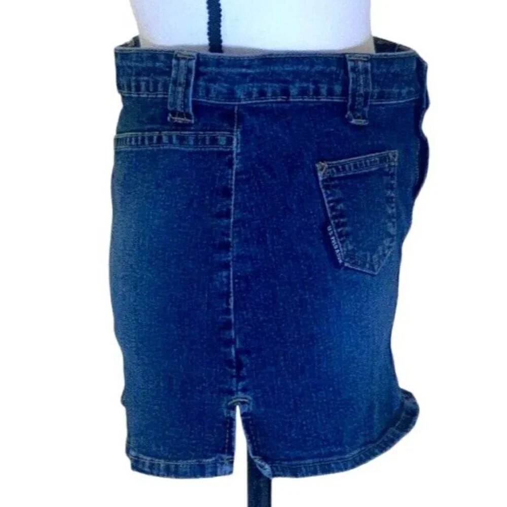 US Polo Assn Womens Mini Denim Jean Skirt Juniors Size 3/4 Blue Pockets